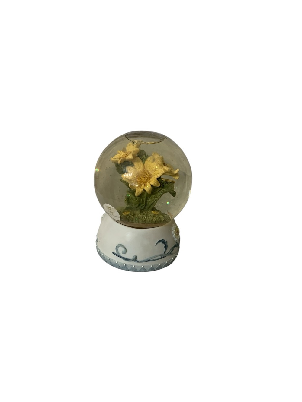 Floral Glass Snow Globe with Yellow Flowers. Music box Plays a song Works really